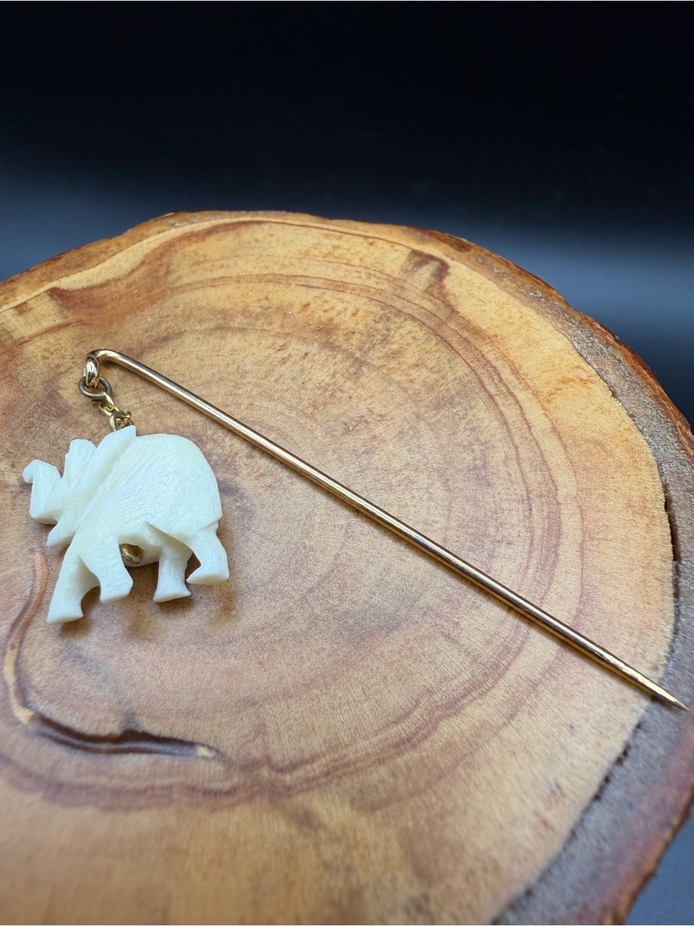 Ivory (not sure if it’s real?) Elephant Gold Hat Pin - Women Jewelry
